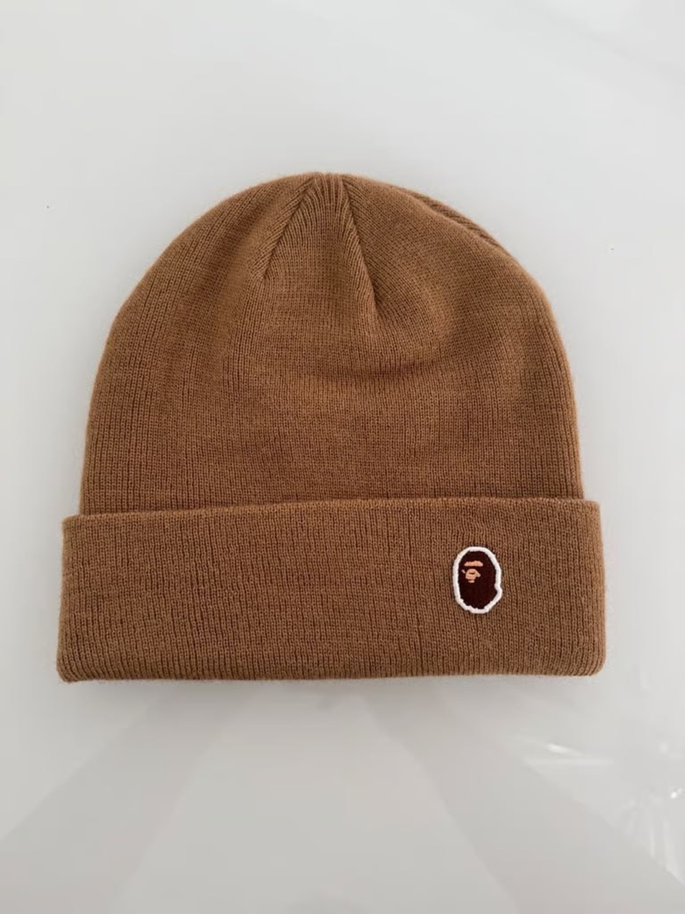 Bape Brown Fold Cuff Beanie with Ape Head Patch